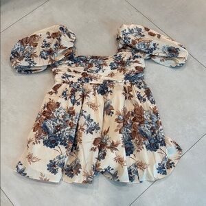 Abercrombie & Fitch Cream Mini Dress with Blue & Brown Floral Print